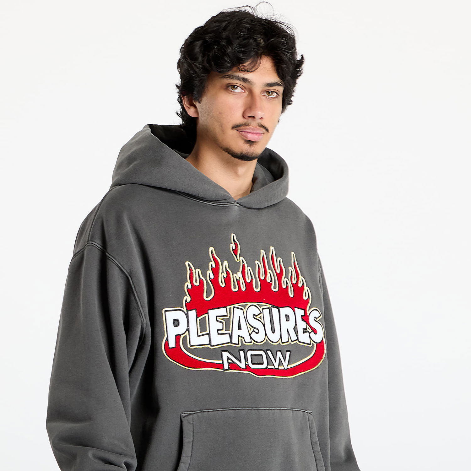 Mikina Pleasures PLEASURES Flame Hoodie Šedá | P25SU009 BLACK, 1