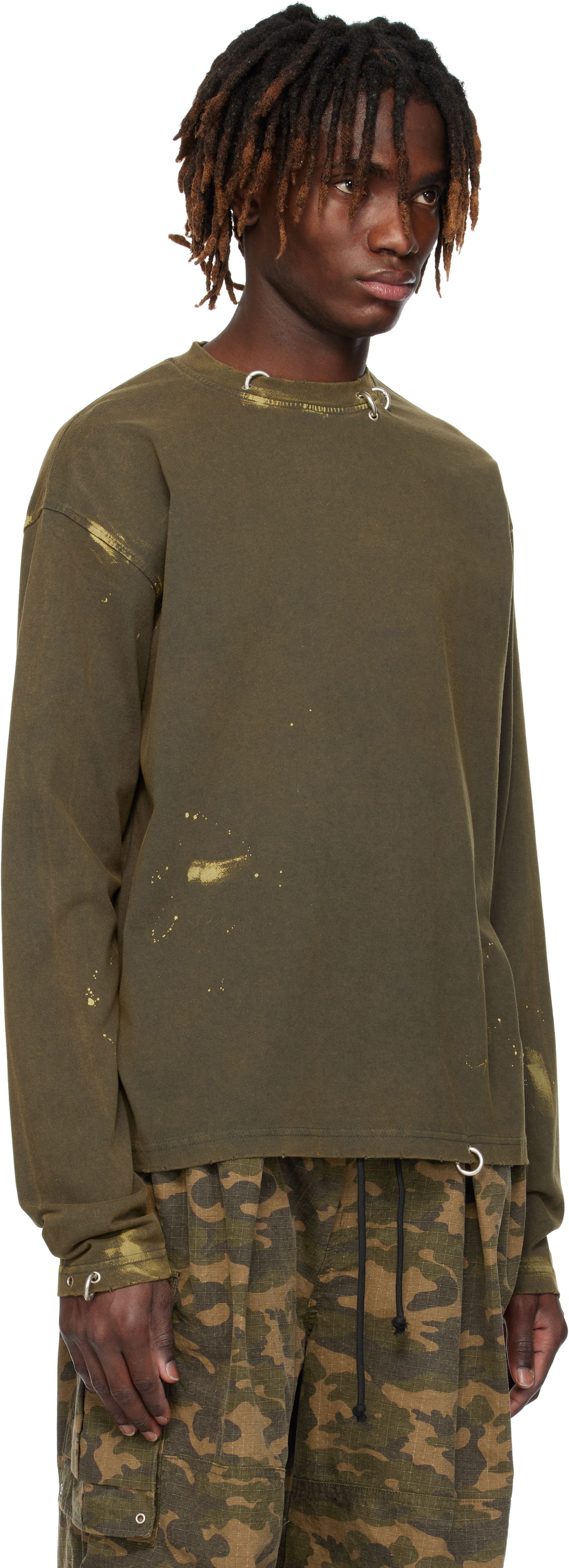 Sveter We11done We11done Pierced Long Sleeve T-Shirt Zelené | WD-TT0-25-771-U-CH, 1