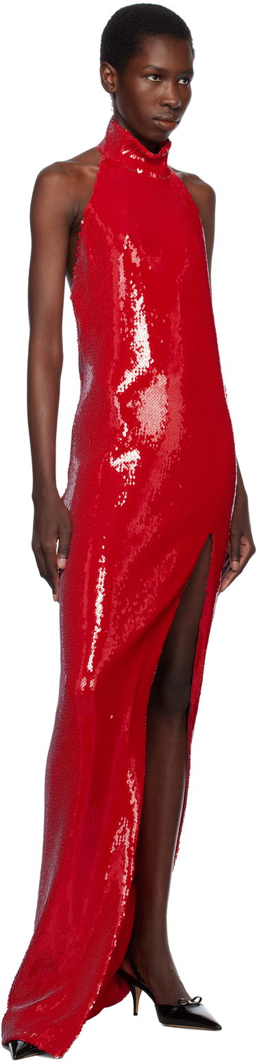 Šaty Balmain Balmain Sequin Halterneck Maxi Dress Červená | EF0RP148XK97, 3