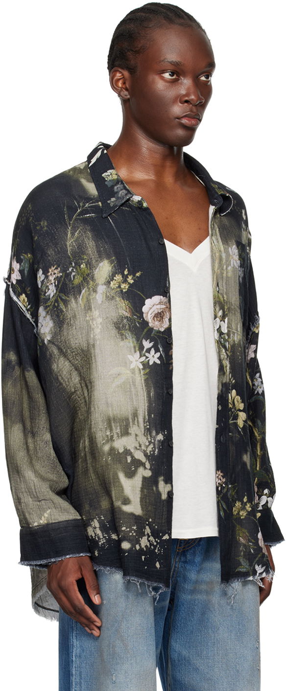 Košeľa R13 R13 Floral-Print Drop Neck Shirt with Shredded Seams Čierna | R13MR075-R393B, 1