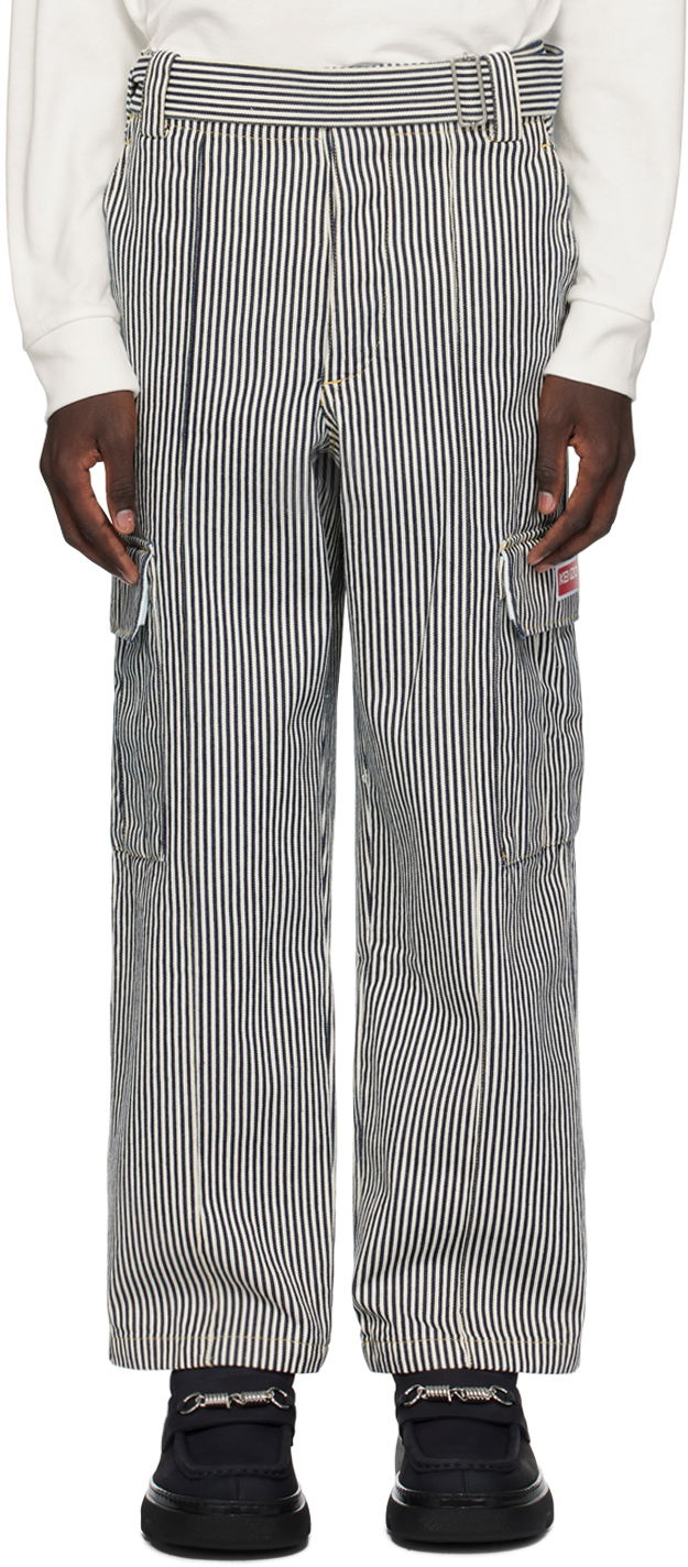 Nohavice KENZO Paris Striped Denim Cargo Pants Biela | FE58DP3756N1, 0