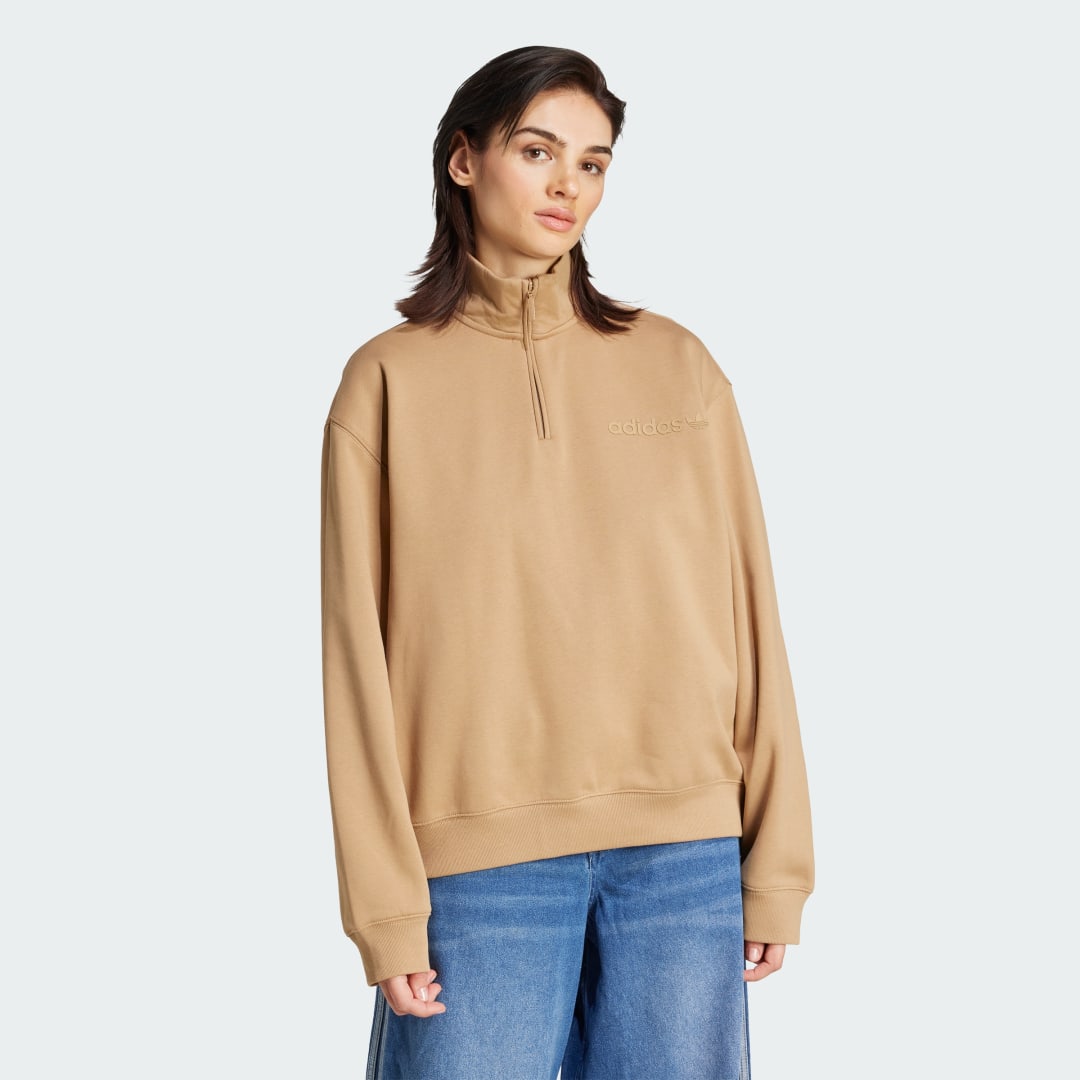 Mikina adidas Performance Essentials Linear Quarter-Zip Oversized Sweatshirt Béžová | JW1024, 0