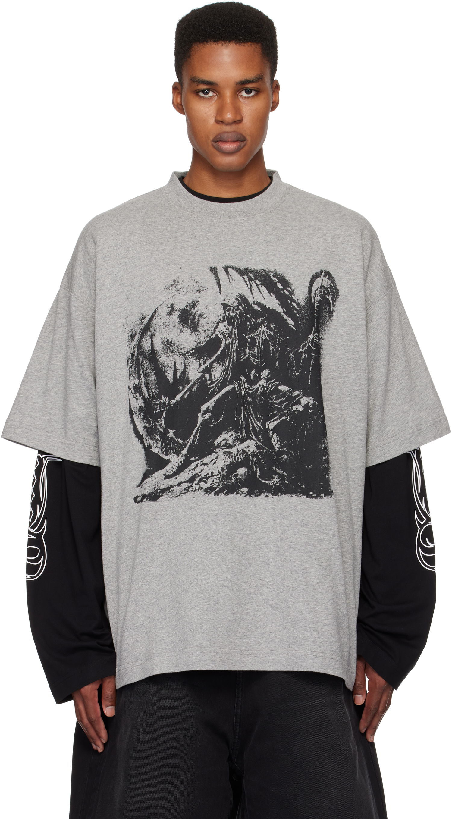 Tričko VETEMENTS Oversized Graphic T-Shirt Šedá | UA66TR645G, 0