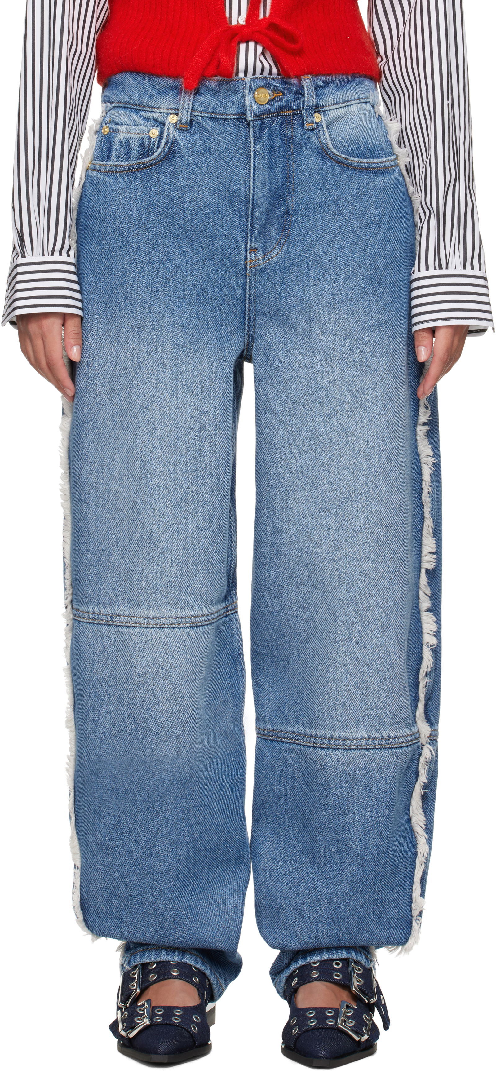 Ganni Stary Frayed Wide-Leg Jeans