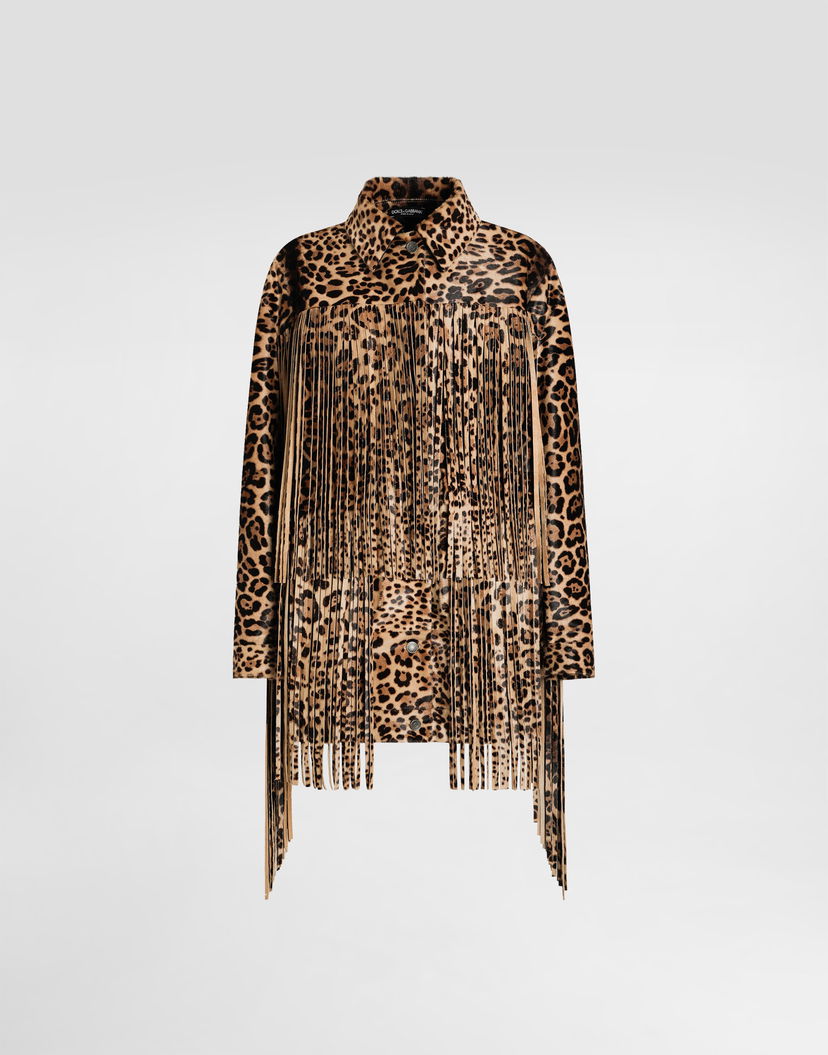 Bunda Dolce & Gabbana Dolce & Gabbana Leopard-Print Fringed Jacket Hnedá | F9T45LHULXRS9001