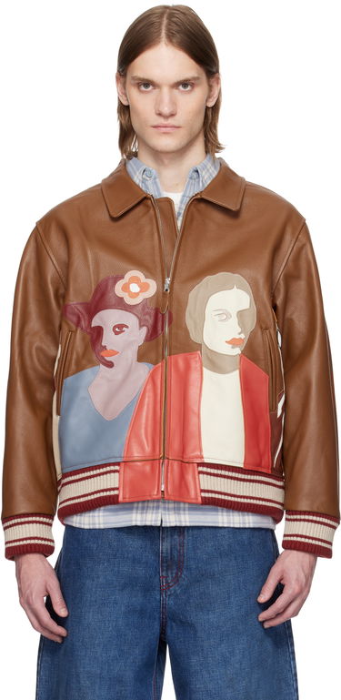Bomber bunda KidSuper KidSuper Patchwork Portraits Leather Varsity Jacket Hnedá | SS25-OW-03, 0