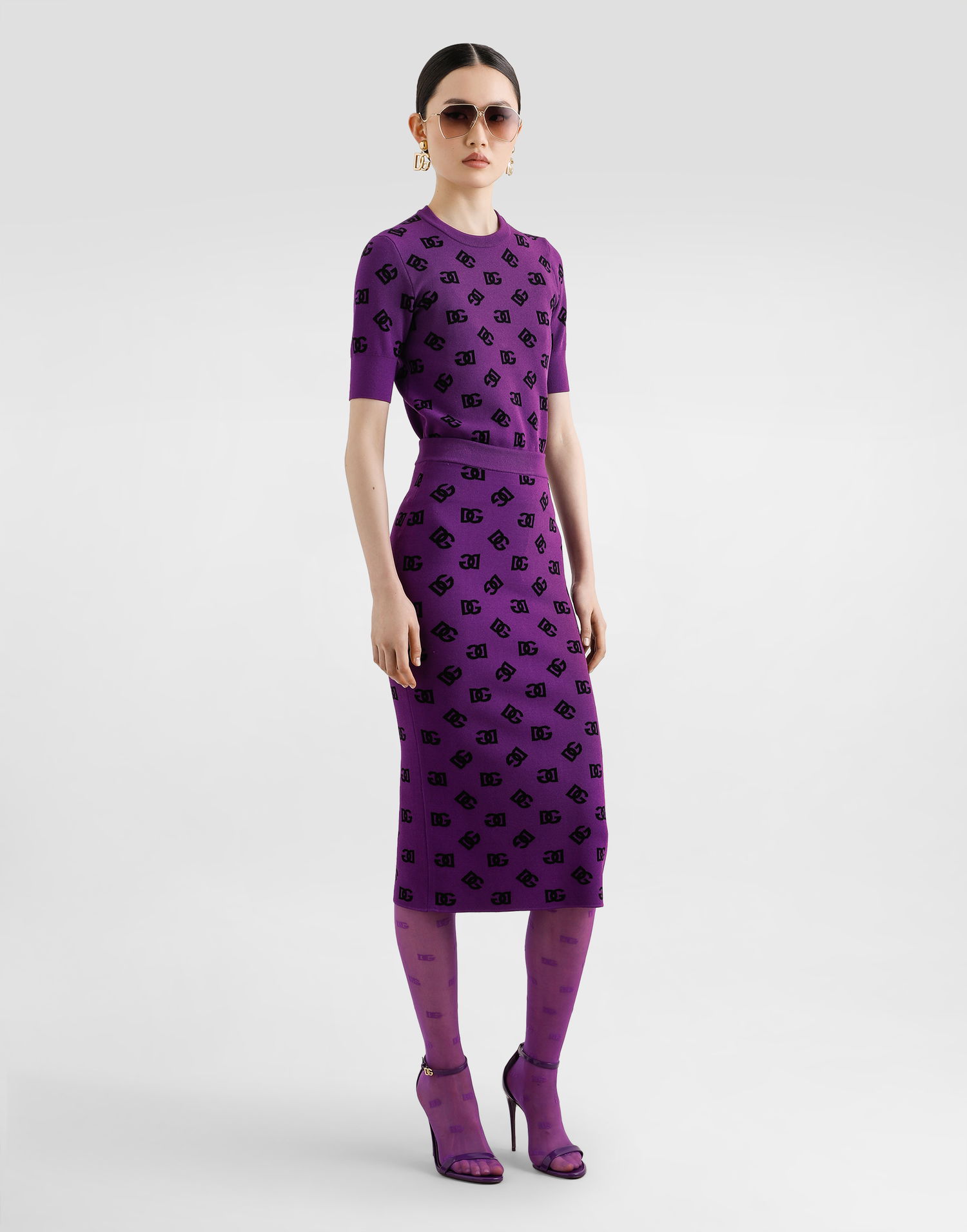 Sukňa Dolce & Gabbana Jacquard Pencil Skirt with DG Monogram and Slit Fialová | FXO25TJGMB3F1540, 1