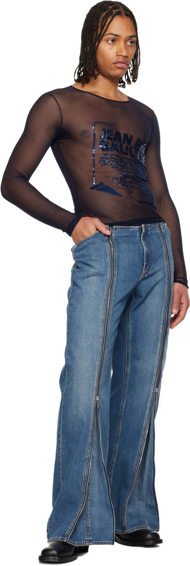 Tričká a tielka Jean Paul Gaultier 'The Embroidered' Sheer Mesh Long Sleeve Top Navy | 25/04-W-TO381-M001-59, 3