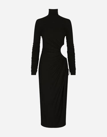 Šaty Dolce & Gabbana High-necked Jersey Calf-length Dress Čierna | F6R3UTFUGBJN0000, 0