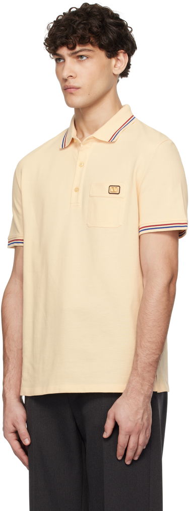 Polo tričko Valentino Signature Logo-Appliquéd Cotton-Piqué Polo Shirt Béžová | 6V3MH01KAQJ, 3