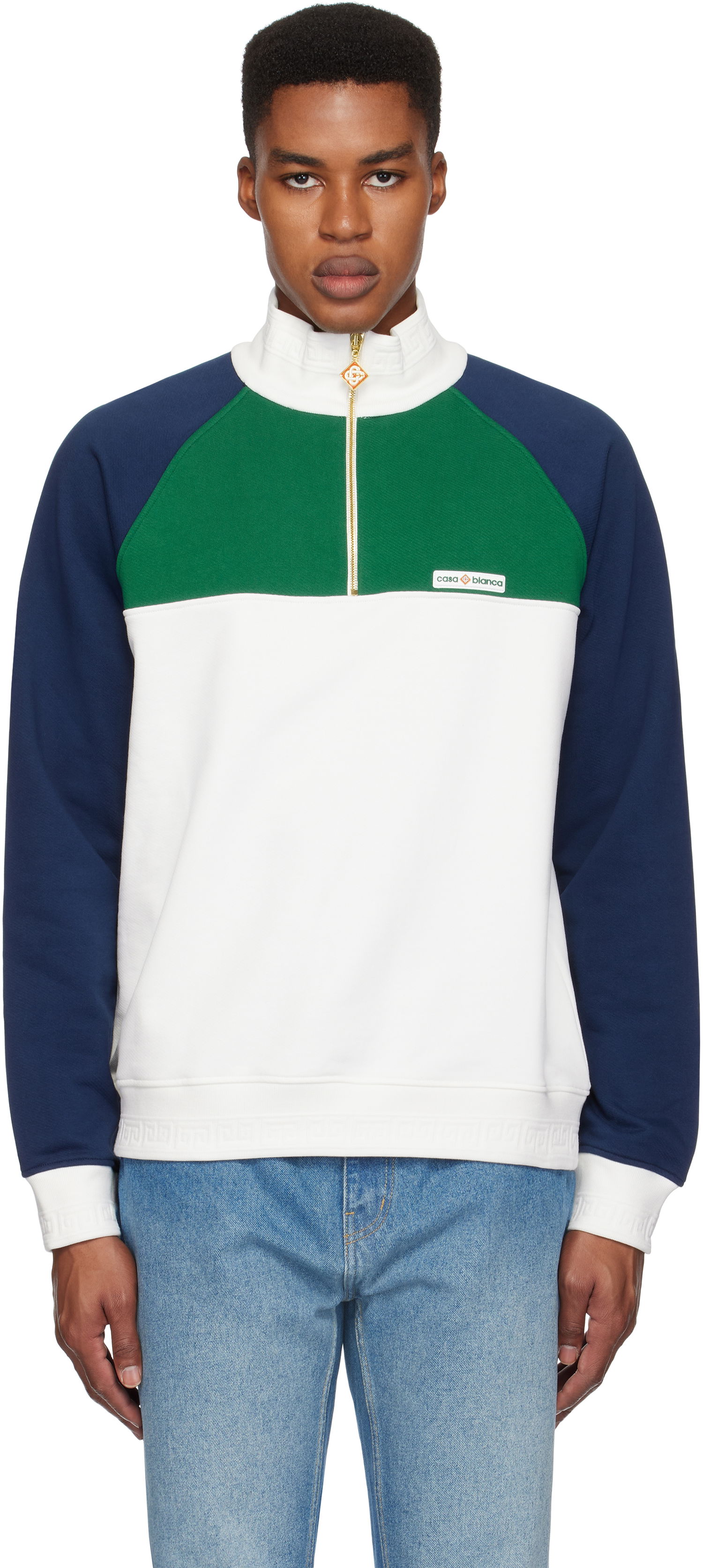 Mikina Casablanca Quarter Zip Colorblock Sweatshirt Biela | MF24-JTP-288-01, 0