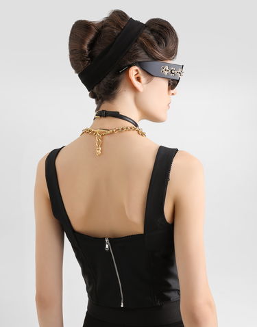 Crop Top Dolce & Gabbana Dolce & Gabbana Elastic Satin Bustier Top Čierna | F7W98TGDCMXN0000, 2