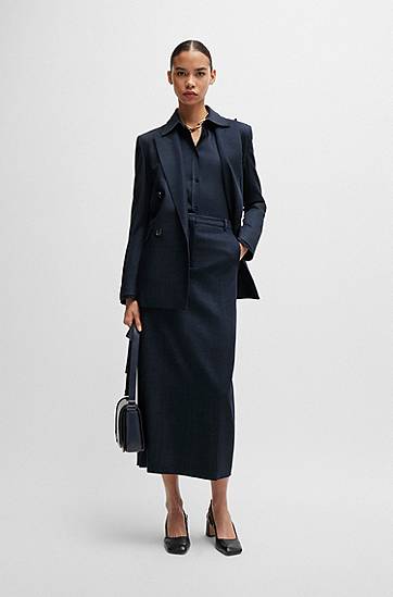 Košeľa BOSS Regular-Fit Denim-Effect Twill Blouse Navy | 50518443, 1