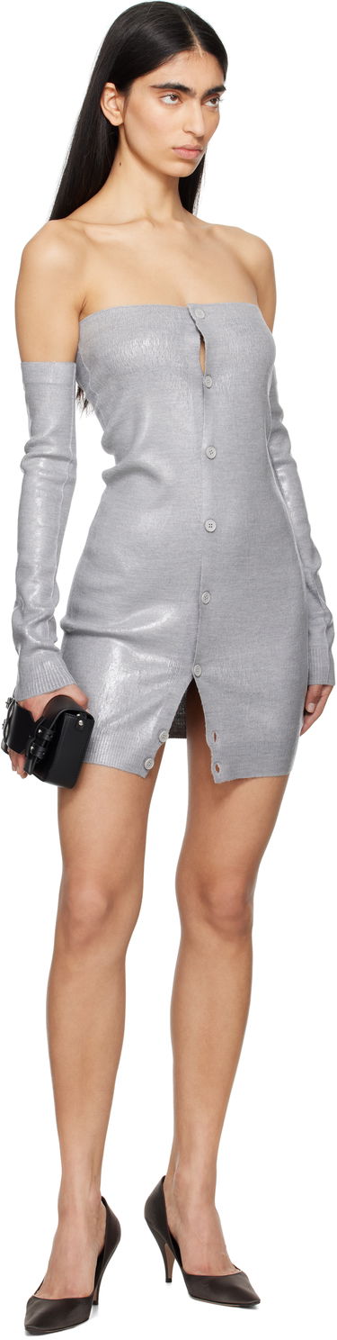 Šaty Maison Margiela MM6 Maison Margiela Plastified Knit Off-Shoulder Minidress Šedá | S62DA0042 M13120, 3