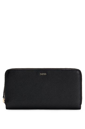 Peňaženka BOSS BOSS Pebble-Textured Leather Ziparound Wallet with Logo Čierna | 50523659, 0