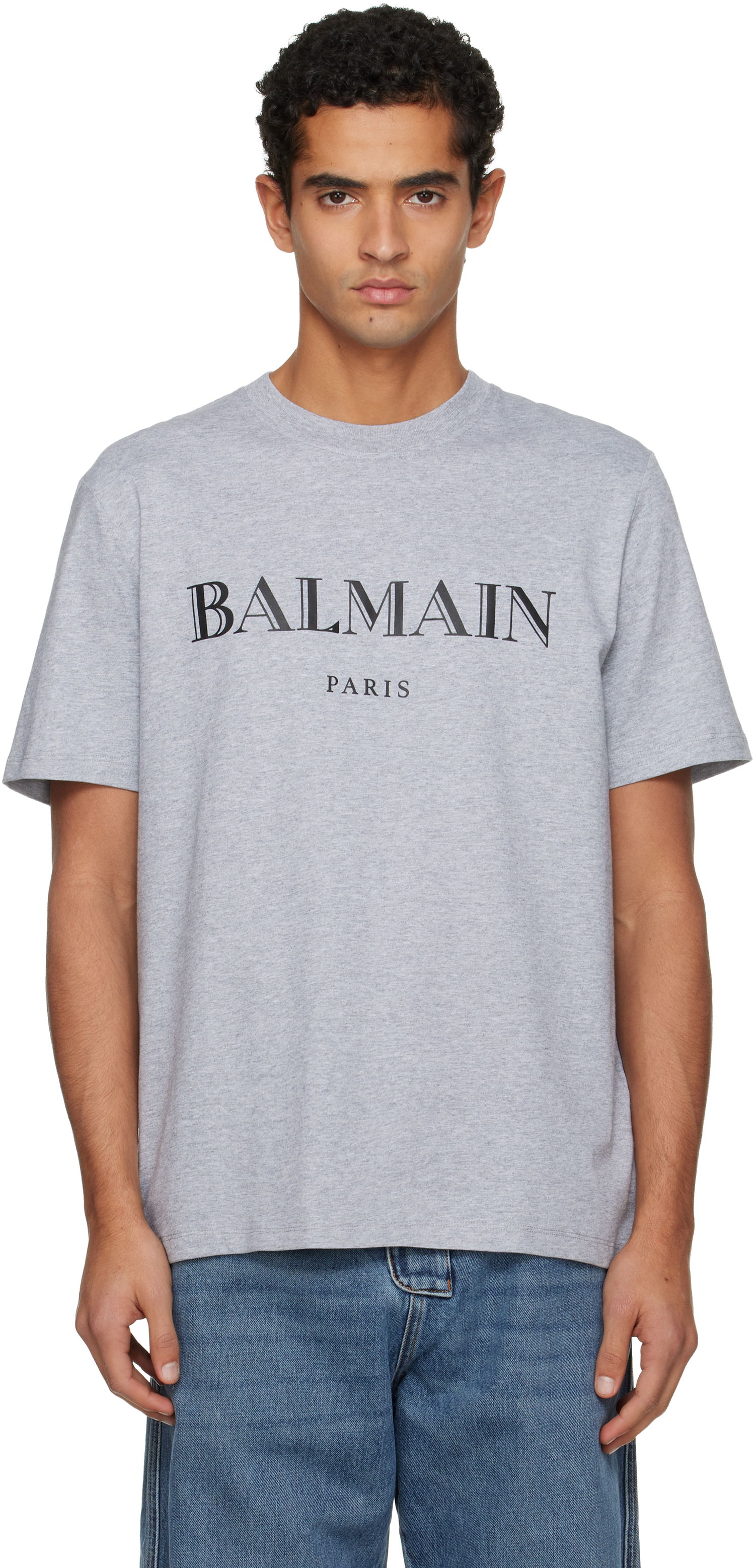 Tričko Balmain Balmain Paris Print Short-Sleeve T-Shirt Šedá | FH2EG000BD33, 0