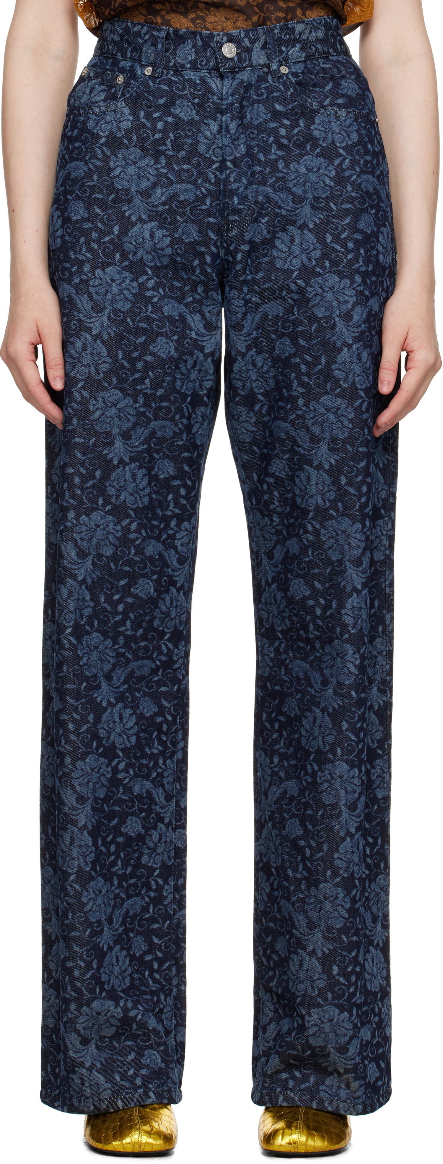 Džínsy Dries Van Noten Dries Van Noten Printed Denim Jeans Modrá | 251-010935-1557, 0