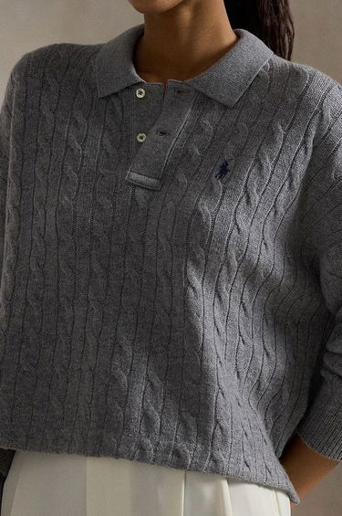 Sveter Polo by Ralph Lauren Cable-Knit Wool Cropped Sweater Šedá | 211910158, 3