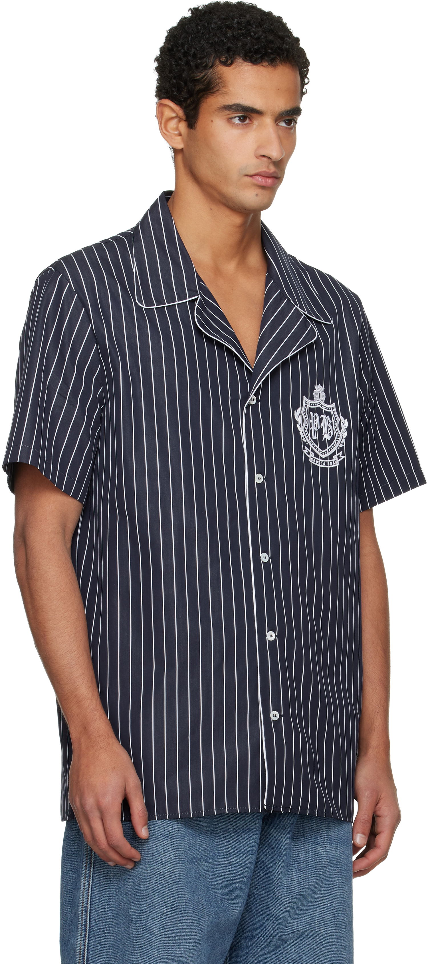 Košeľa Balmain Striped Poplin Pyjama Shirt Navy | FH0HN137CG33, 1