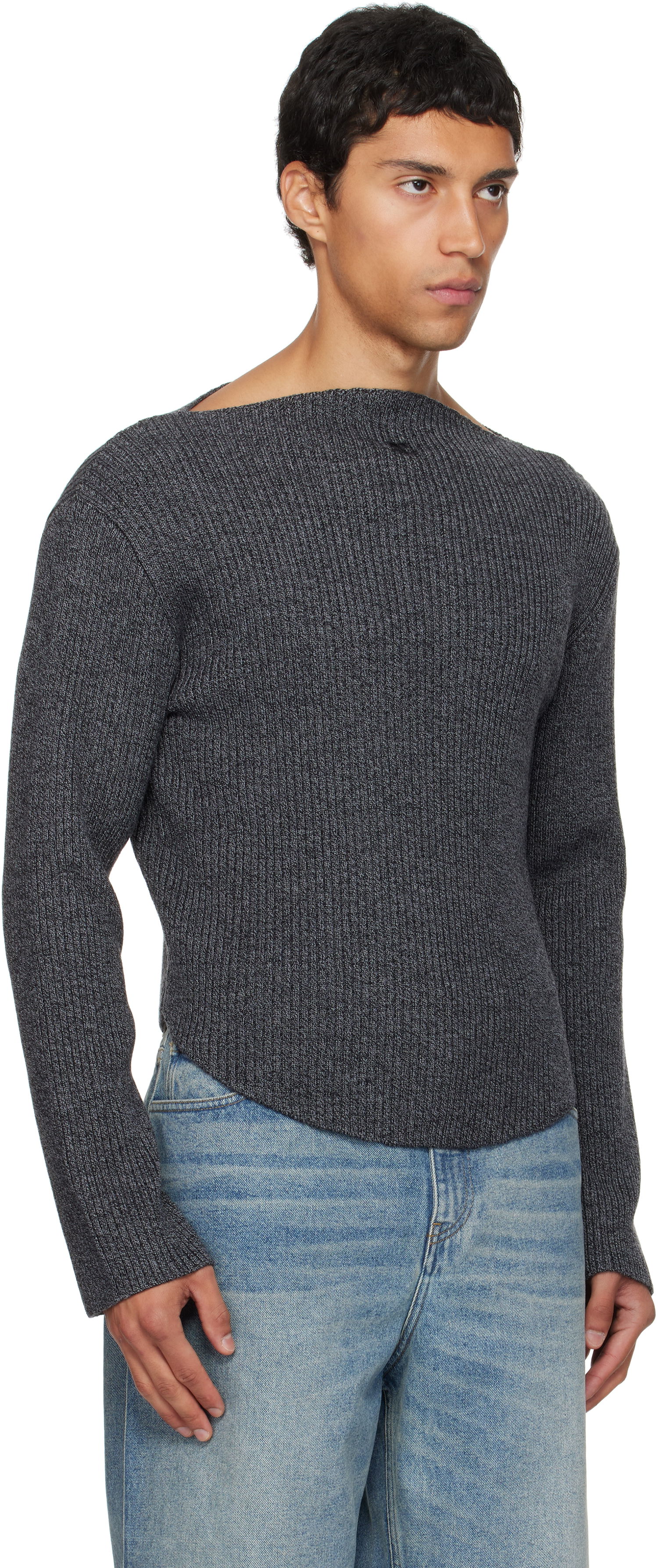 Sveter Courrèges Courrèges Boatneck Ribbed Wool Sweater Šedá | 325MPU239FI0036, 1