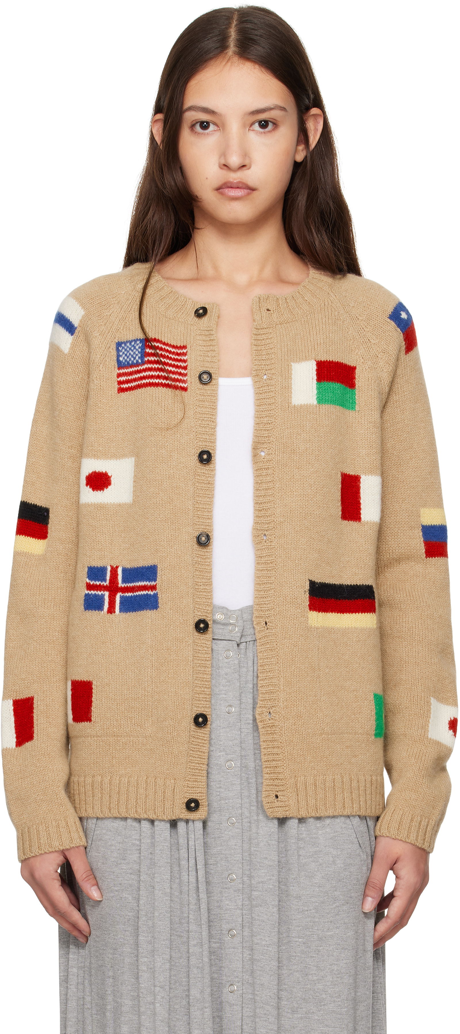 'Round-The-World' Intarsia Knit Cardigan