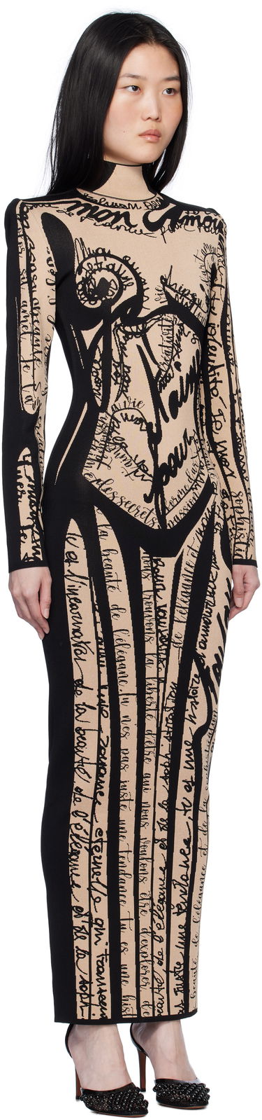Šaty Balmain Body Motif Knit Maxi Dress Čierna | EF1RR269KH95, 1