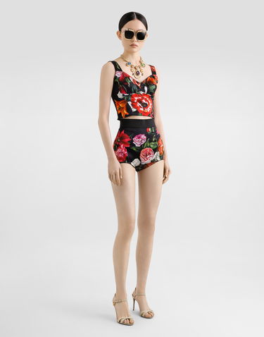 Crop Top Dolce & Gabbana Dolce & Gabbana Satin Corset with Flower Print Čierna | F7T19TFSIB2HN5PB, 1