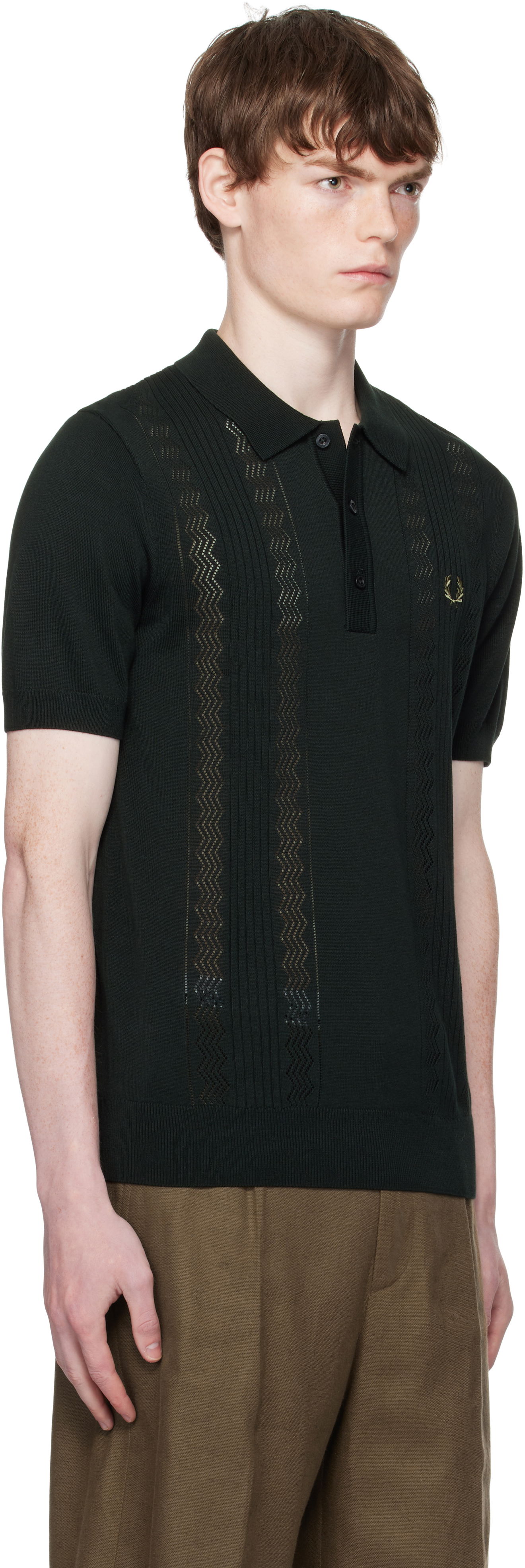 Polo tričko Fred Perry Fred Perry Pointelle Panel Knitted Polo Zelené | K9750, 1