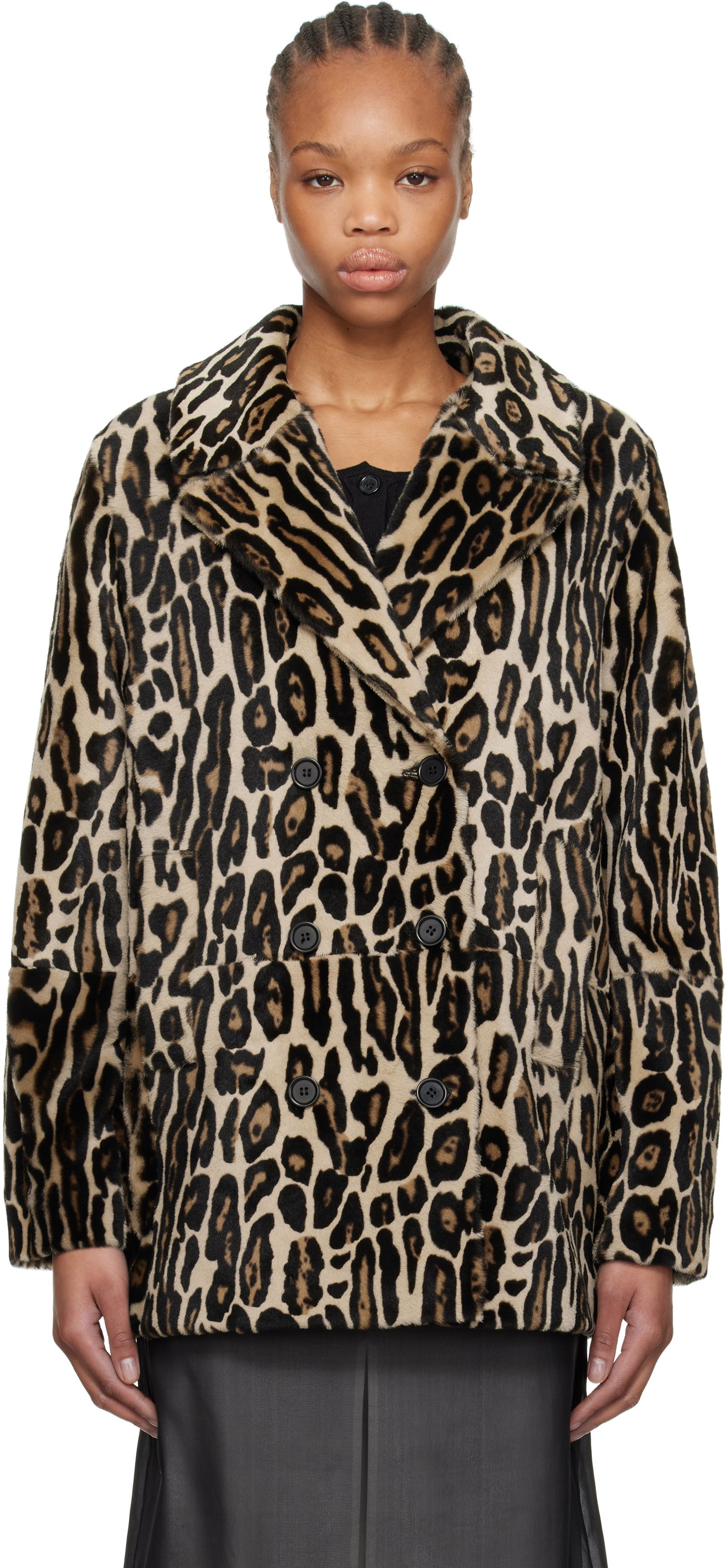 Kabáty RE/DONE Re/Done Leopard Print Shearling Peacoat Béžová | 817-06WLEOPCT, 0