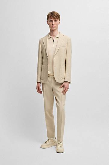 Polo tričko BOSS Knit Sweater with Zip Placket Béžová | 50537640, 1
