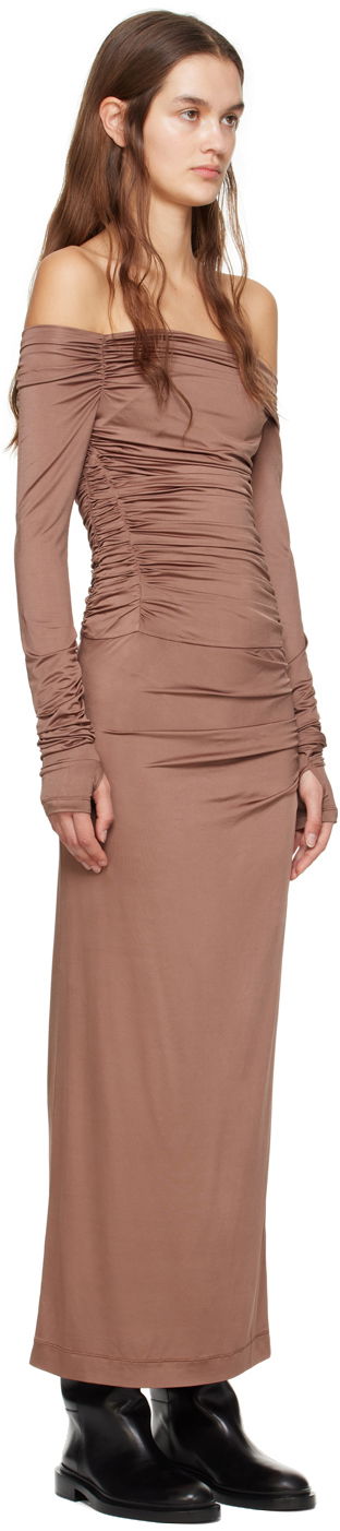 Šaty Helmut Lang Off-The-Shoulder Maxi Dress Hnedá | N10HW603, 1