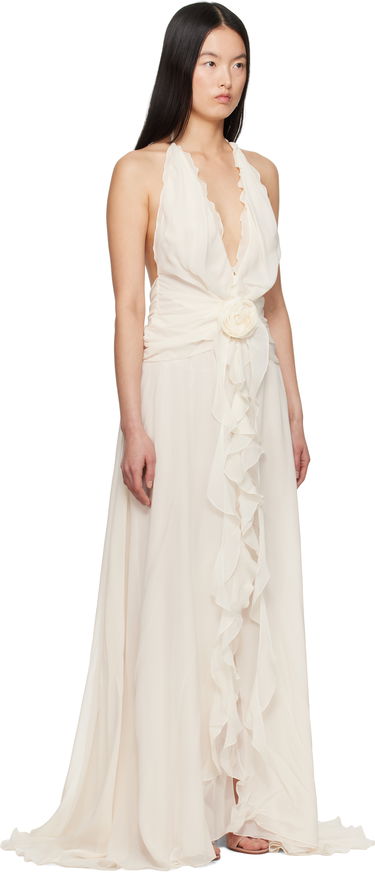 Šaty Blumarine Blumarine Georgette Maxi Dress with Ruffle Detail Béžová | P522A568A, 4
