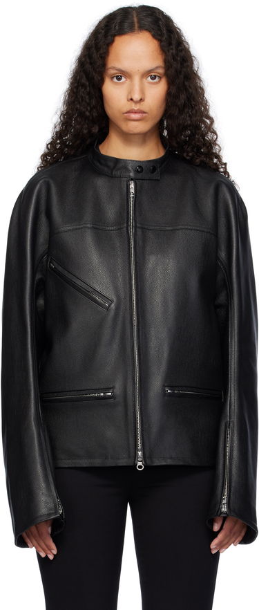 Bunda Courrèges Racer Buckle Leather Jacket Čierna | 324LBL205CV0016, 0