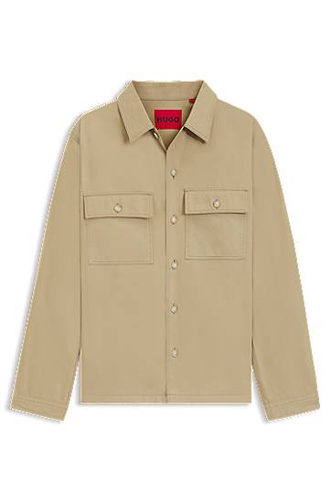 Košeľa BOSS Oversized-Fit Cotton Gabardine Shirt with Chest Pockets Béžová | 50545383, 0