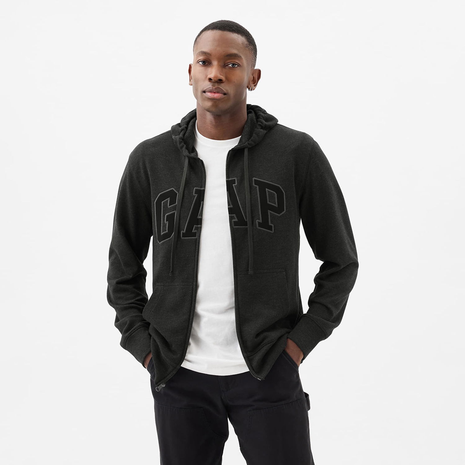 Mikina GAP French Terry Fullzip Logo Hoodie B85 Charcoal Heather Grey Šedá | 868454-04, 0