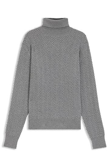 Sveter BOSS Regular Fit Herringbone Virgin Wool Rollneck Sweater Šedá | 50557700, 0