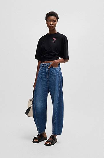 Tričko BOSS Oversized Cotton Jersey Graphic T-Shirt Čierna | 50540441, 1
