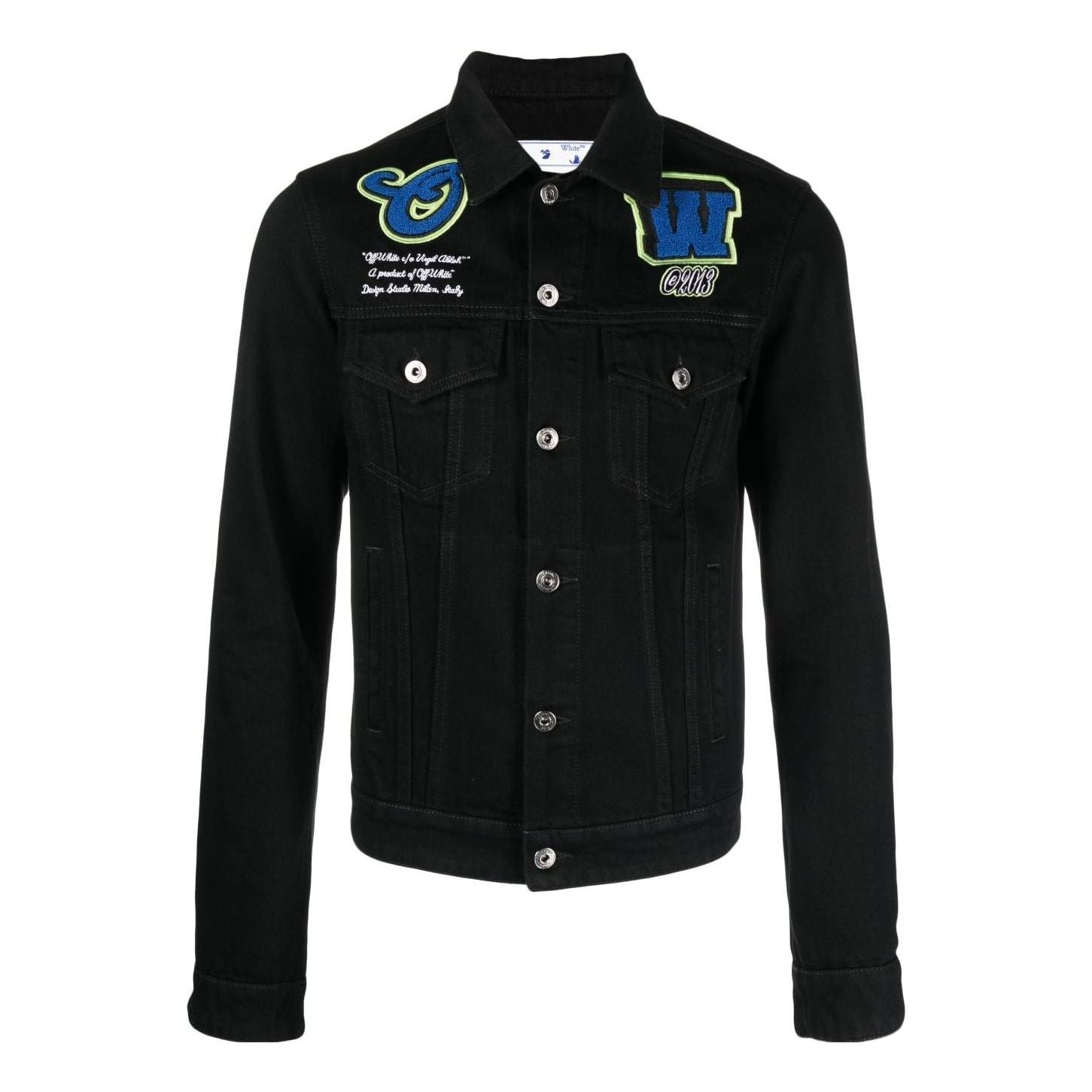 Bunda Off-White Off-White Varsity Patch Denim Jacket Čierna | OMYE084S23DEN0021069, 0