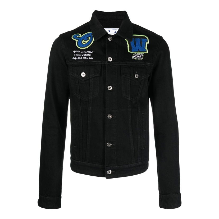 Bunda Off-White Off-White Varsity Patch Denim Jacket Čierna | OMYE084S23DEN0021069