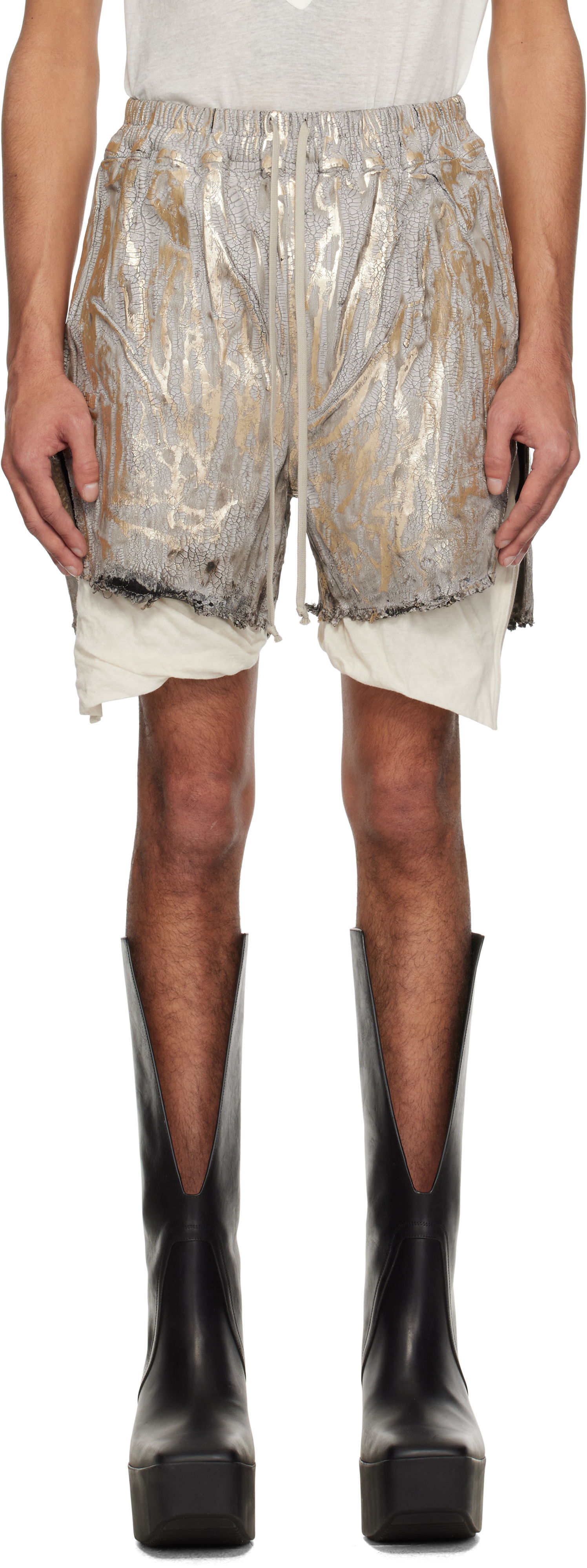 Šortky Rick Owens Rick Owens Hollywood Boxers Cracked Metallic Drawstring Shorts Metalická | RR01E5306 SGMC, 0