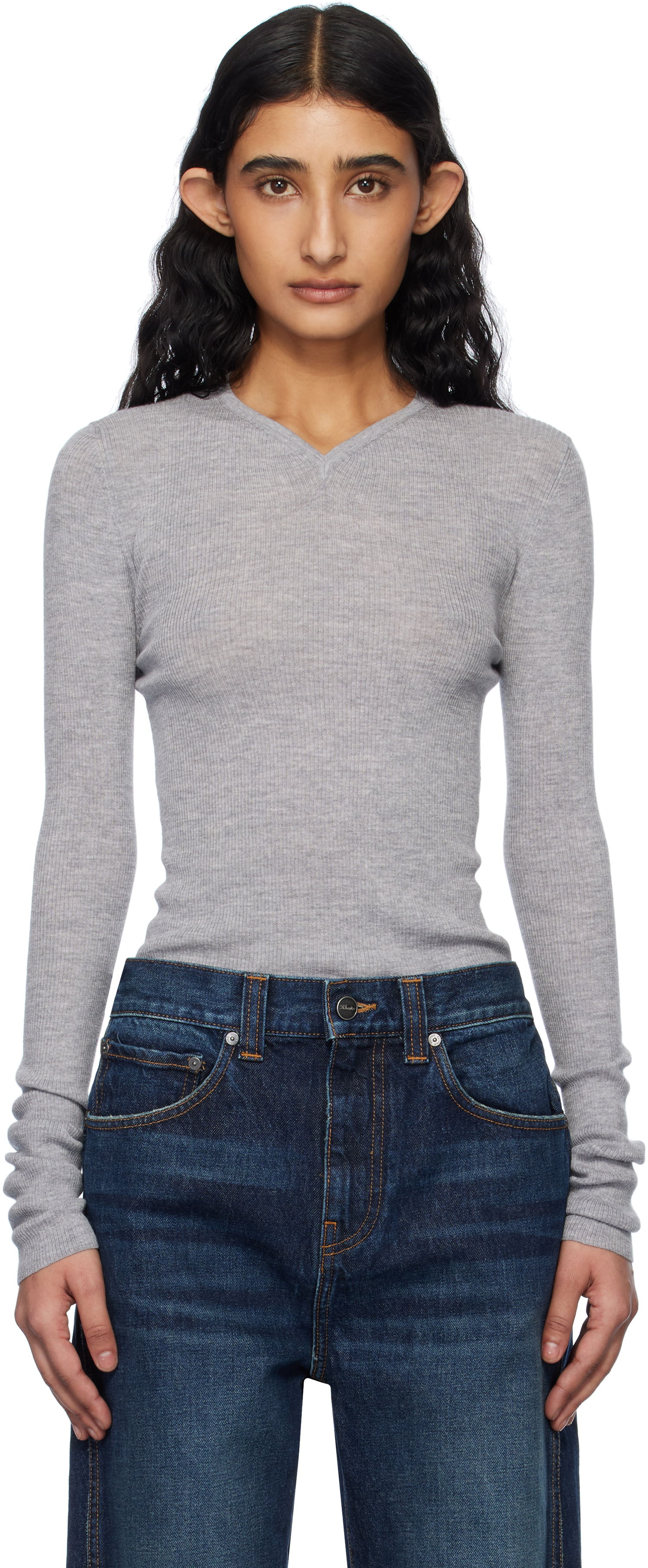 Sveter Khaite KHAITE Tania Ribbed Knit Top Šedá | 9699511, 0