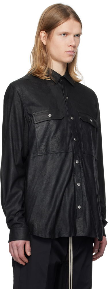 Košeľa Rick Owens Rick Owens Hollywood Megablister Lamb Leather Overshirt Čierna | RU01E5729 LBA, 1