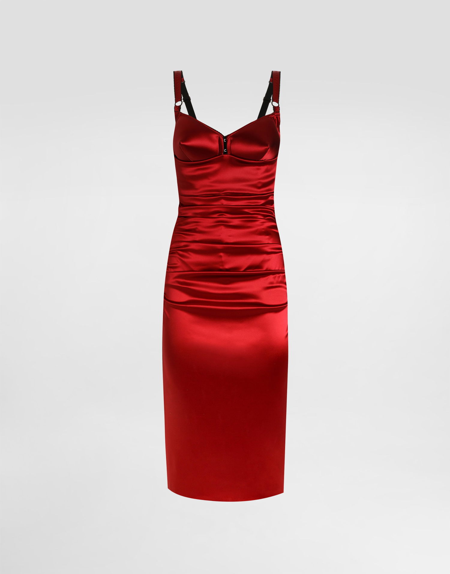 Šaty Dolce & Gabbana Dolce & Gabbana Draped Satin Calf-Length Dress with Conical Cups Červená | F6TNRTFURADR0046, 0