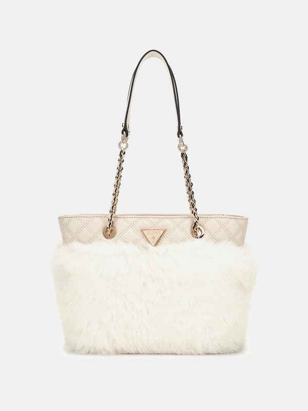 Tote bag GUESS Faux Fur Shopper Bag Béžová | HWQF9352220