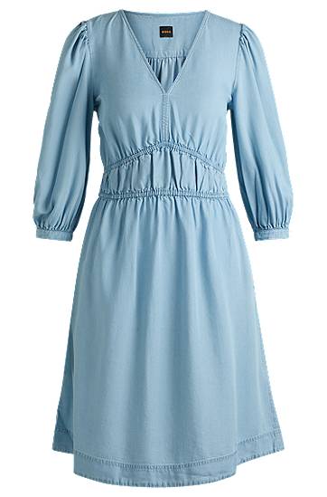 Šaty BOSS Puff-Sleeve Dress with Elasticated Waist Modrá | 50538357, 0