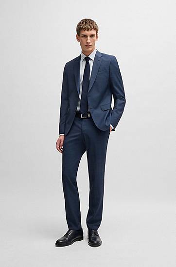 Košeľa BOSS Slim-Fit Striped Linen-Blend Shirt Modrá | 50539206, 1