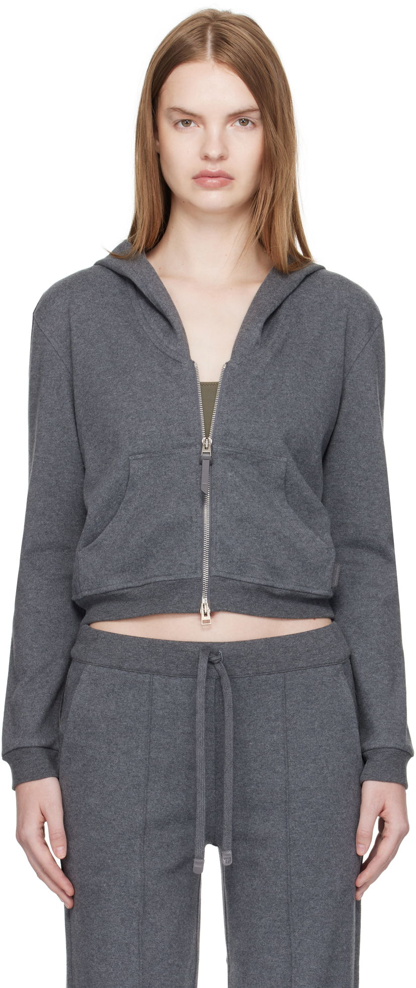 Mikina Tom Ford TOM FORD Peachy Hand Cotton Jersey Zip-Up Hoodie Šedá | FLJ067-JEX173
