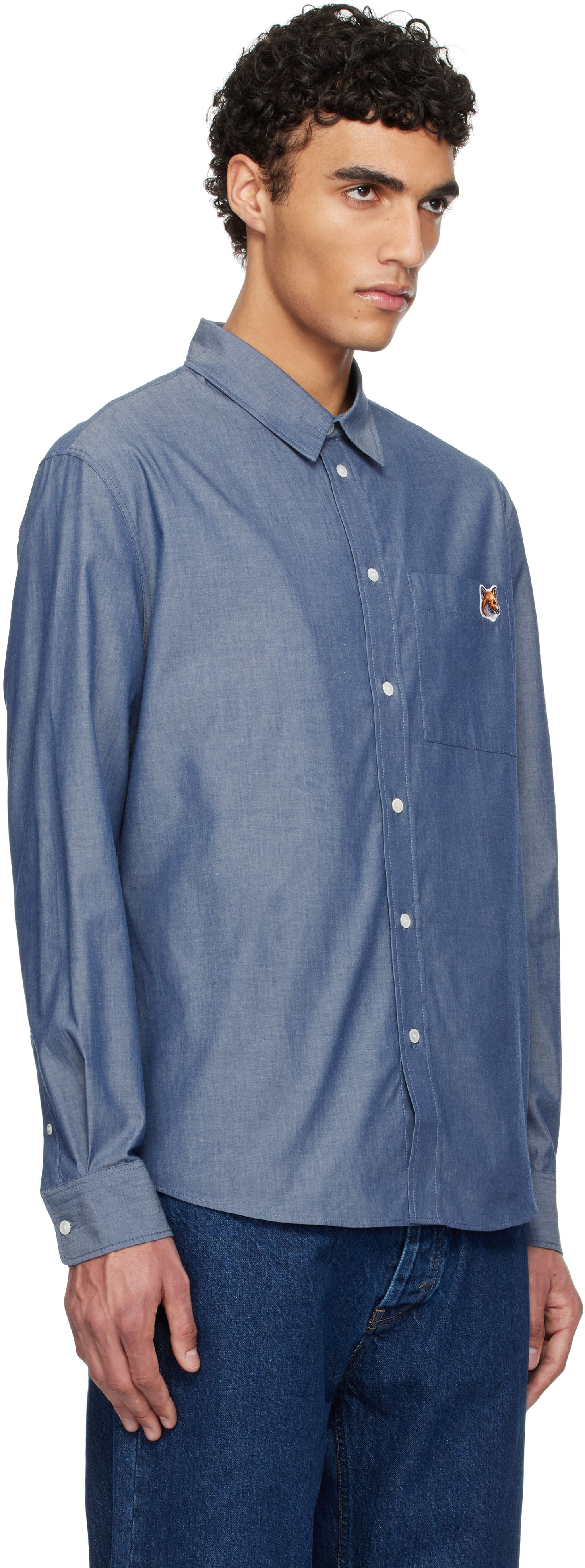 Košeľa MAISON KITSUNÉ Maison Kitsuné Fox Head Casual Shirt Modrá | OM00432WC5043, 1
