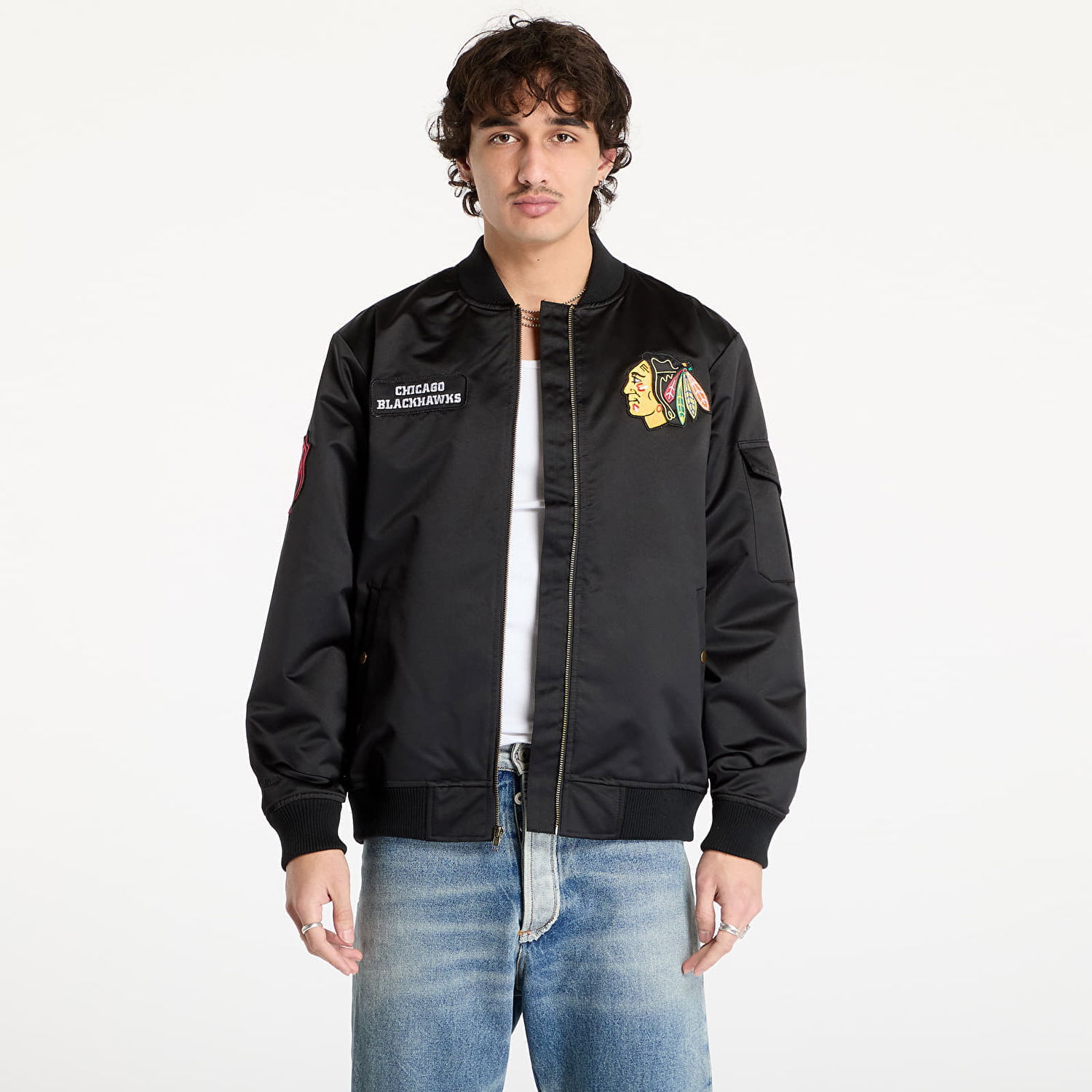 Bomber bunda Mitchell & Ness Team Leader Satin Bomber Jacket Čierna | JK9353-CBHBLCK, 0