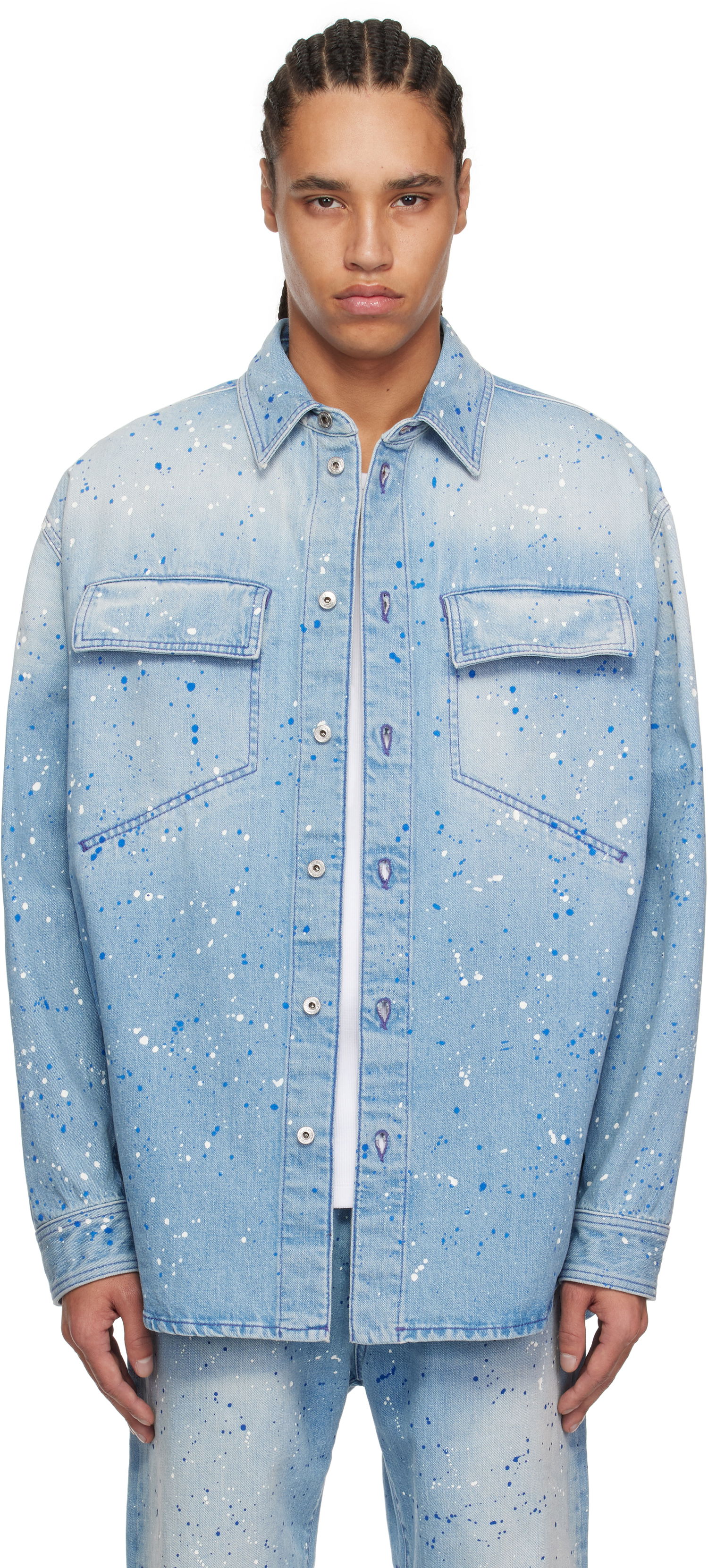 Košeľa Off-White Off-White Paint Splatter Denim Shirt Modrá | OMYD05HS25DEN0024684, 0